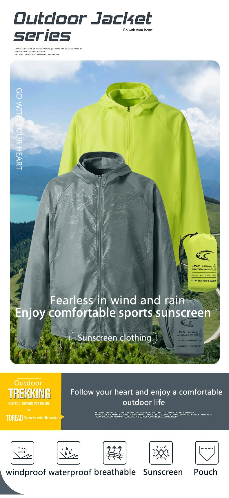 JNLN Camping Rain Jacket Men Women Waterproof Sun Protection Clothing Fishing Hunting Clothes Quick Dry Windbreaker With Pocket
