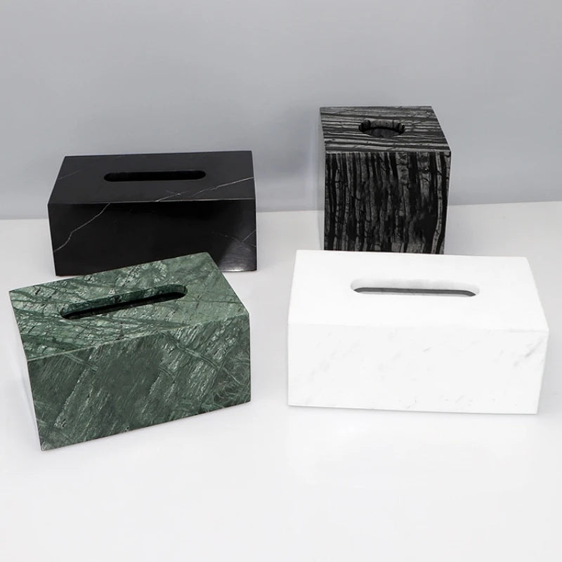 Factory Outlet 25x14x10CM Cuboid Natural Marble Stone Big Tissue Box Storage Organization Case
