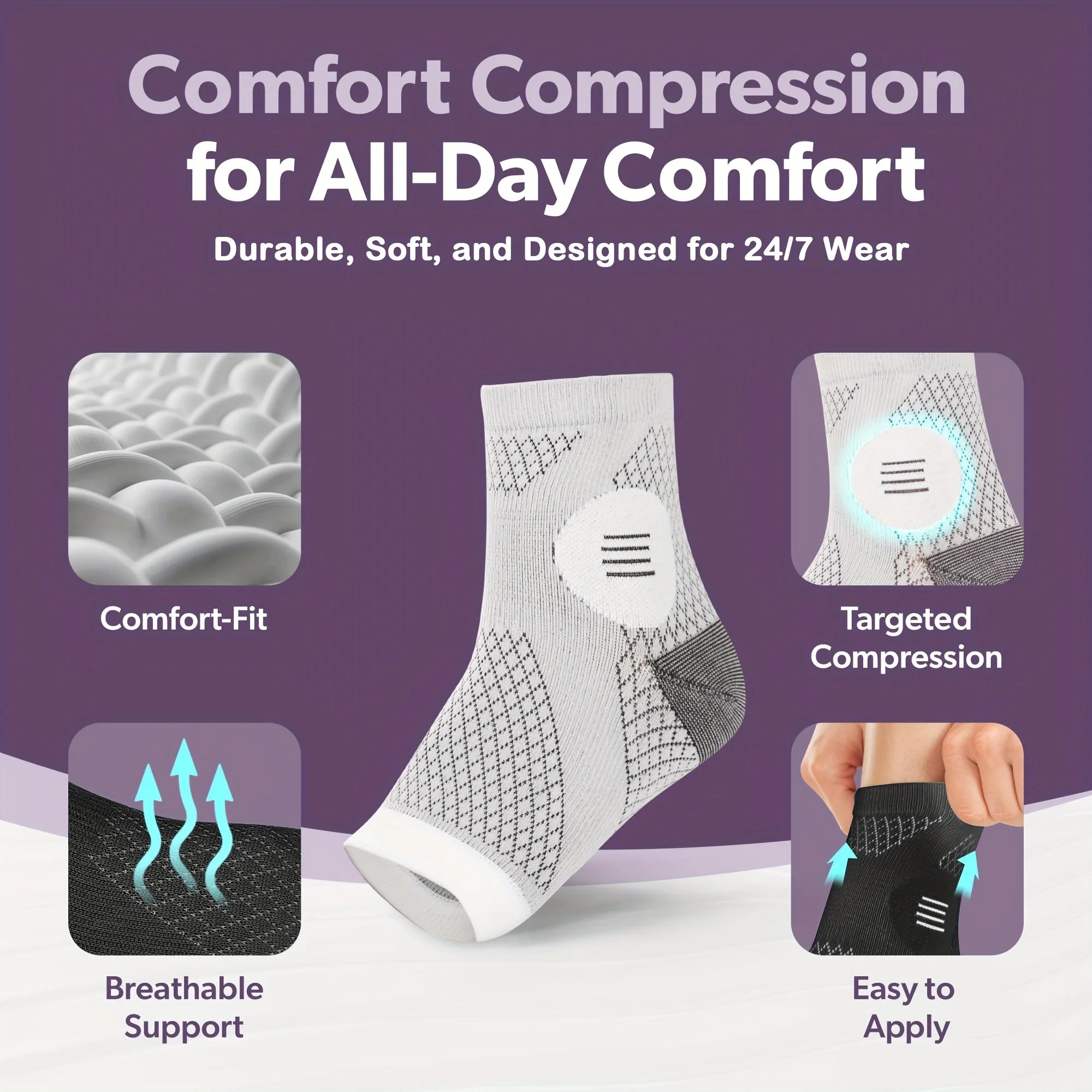 1Pair Compression Socks,Compression Foot Sleeves with Arch And Support,Open-Toe Design Neuropathy Socks
