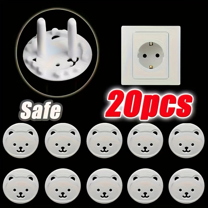 20-Pack European Standard Bear-Shaped Safety Socket Covers Korean Style Child Anti-Electric Shock Home Security Plug Protectors