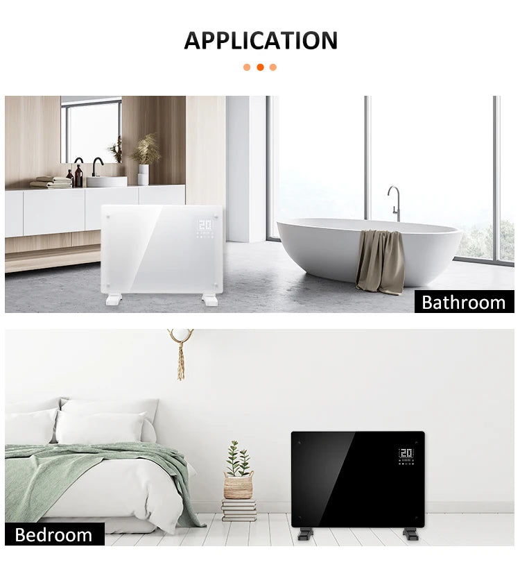 Home Bathroom Glass Convector Electric Wall Heater with Wifi App Control