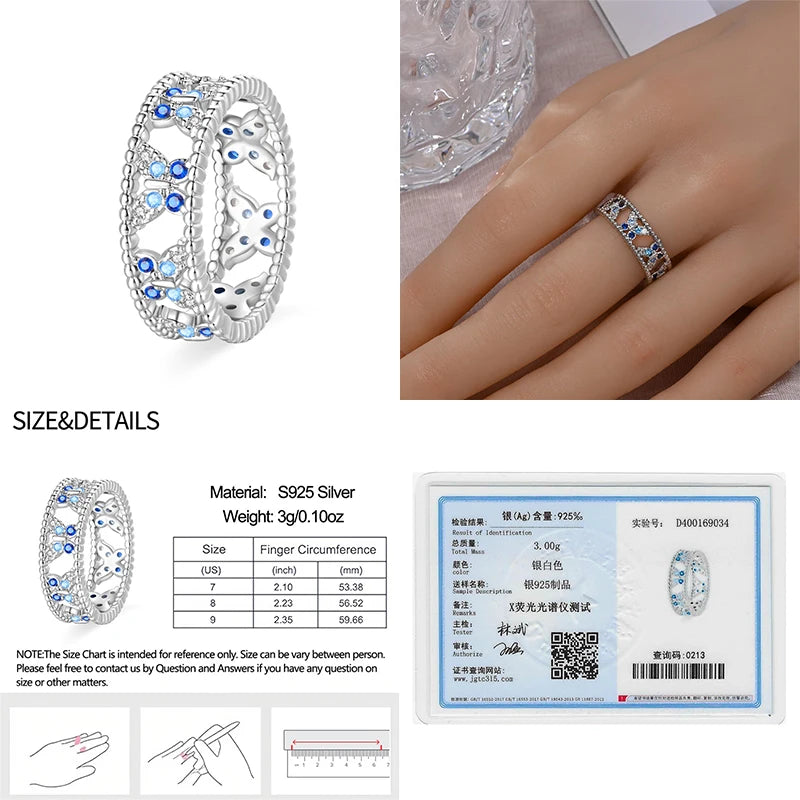 Rings For Women 925 Silver Size 6-9 Ocean Flower Sun Butterfly Heart Hollow Ring Fit For Engagement Weddings Fine Jewelry Gifts