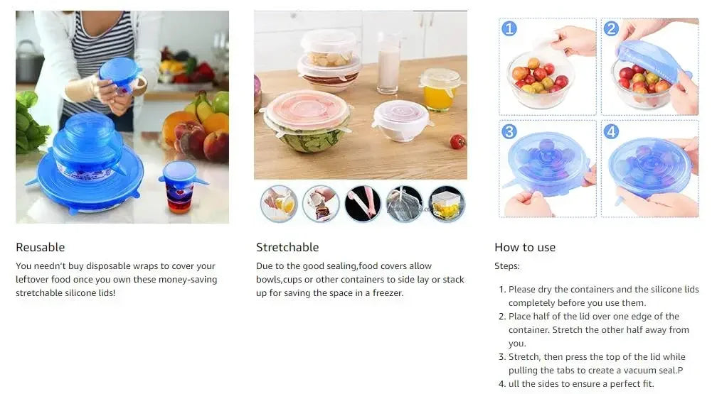 For Kitchen Accessories Plastic Adaptive Kitchen Storage Organization Container Adjustable Elastic Silicone Caps Refrigerator