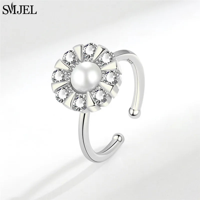 Ethnic Fashion Daisy Flower Anxiety Ring Adjustable Women Girls Worry Stress Relief Jewelry Spinning Fidget Rings Party Gifts