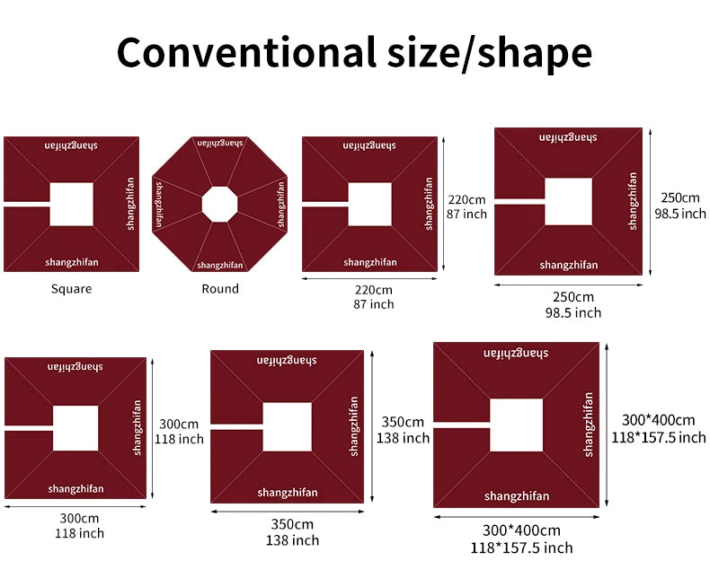 Outdoor Courtyard Umbrella, Sunshade Umbrella, Square Roman Umbrella, Large, with Base,360°Rotation Parasols Customized,3*3