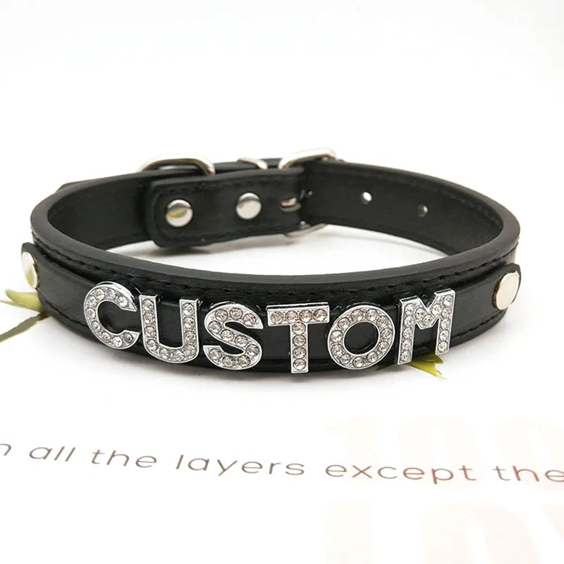 Goth Black PU Leather Customized Name Necklaces Sexy Letters Collar Choker Personalized Cosplay Custom Chocker Jewelry Gift