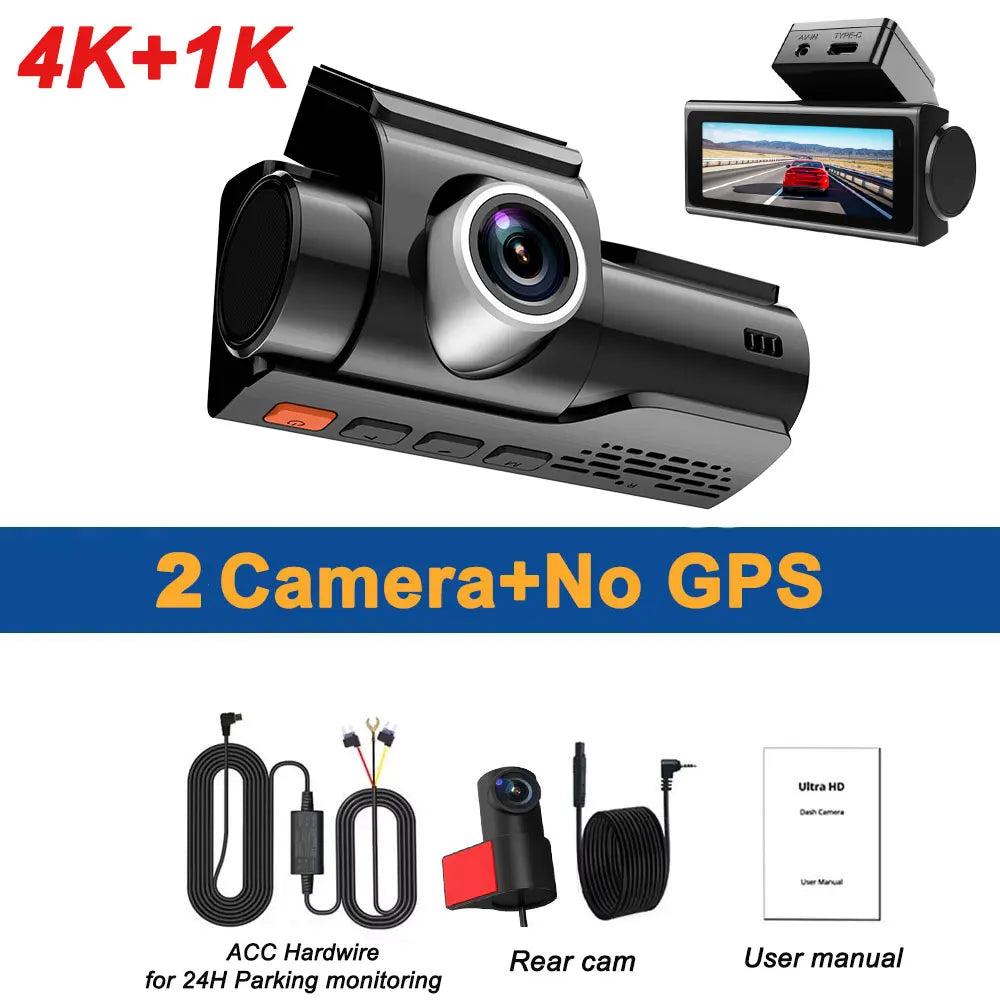 Dash Camera 4K for Cars DVR Dual-Channel HD 1080P Front and Rear GPS Car Camera WDR Night Vision WiFi APP Monitor Video Recorder