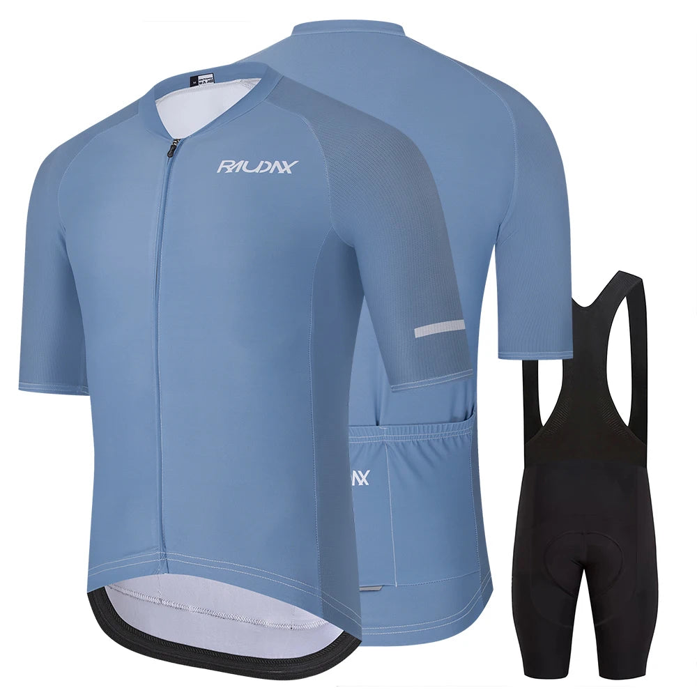 RAUDAX Men's Short Sleeve Cycling Jersey Set with Bib Shorts MTB Bike Clothing High Quality Ropa Ciclismo Bicycle Uniform