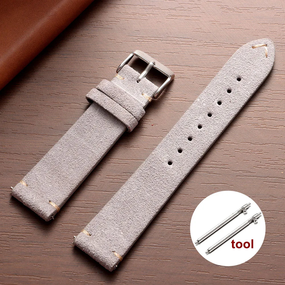 Wristband Soft Suede Leather Straps 14/16/18/20/22mm Vintage Red Watchband Quick Release Calfskin Bracelet Men Women Accessories