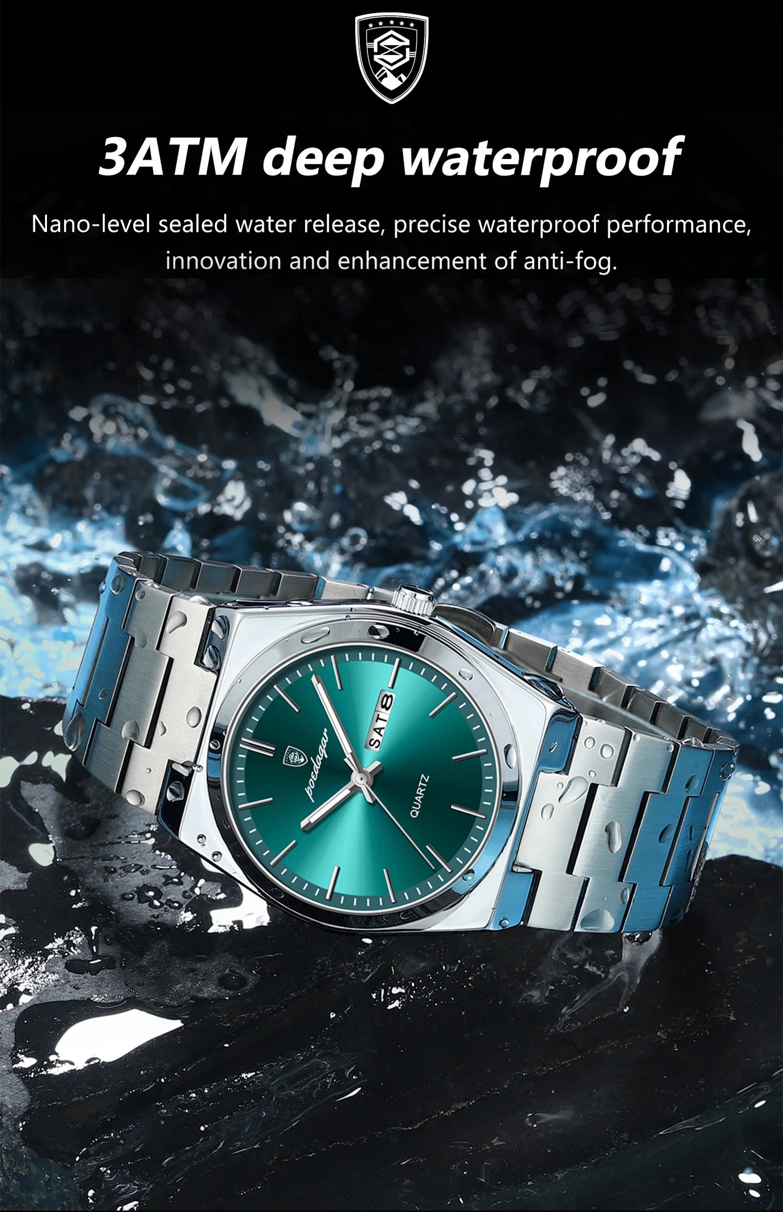POEDAGAR Luxury Men's Watches Luminous Waterproof Stainless Steel Casual Men Clock Date Week Quartz Fashion Man Wristwatch Reloj