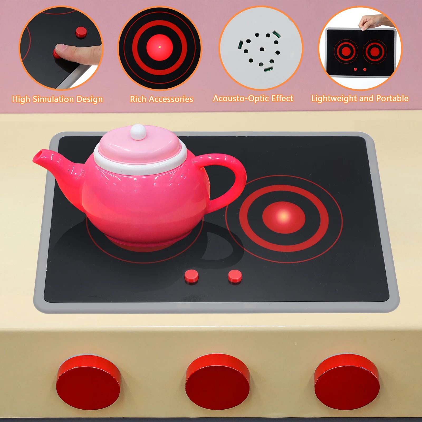 Home Kids Play Kitchen Appliance Realistic Induction Stove With Sound Light Pretend Play Kitchen Toy For Toddler Operated Models