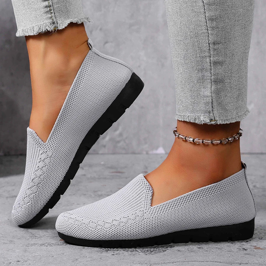 Women's Solid Color Knit Loafers Lightweight Anti Slip Flat Shoes for Casual Wear