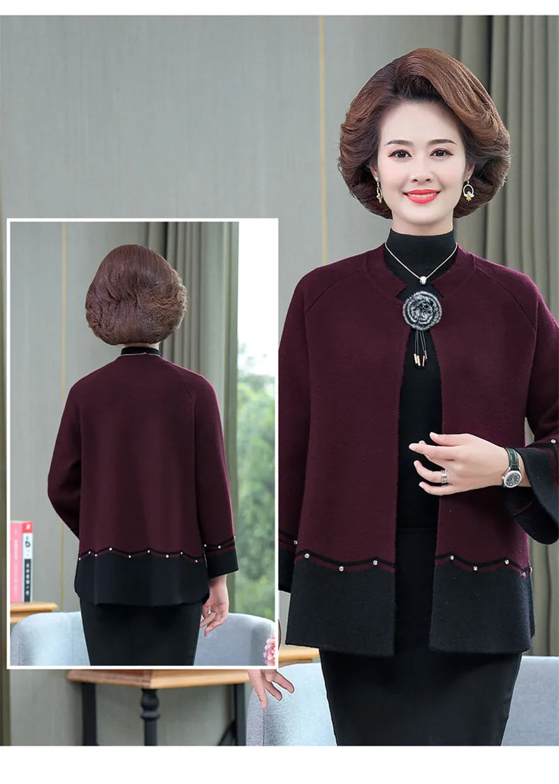 2023 New Spring Autumn Mother Sweater Knitted Cardigan   Jacket Noble Elegant Womem Sweater Coat Middle Aged Female Knitwear Top