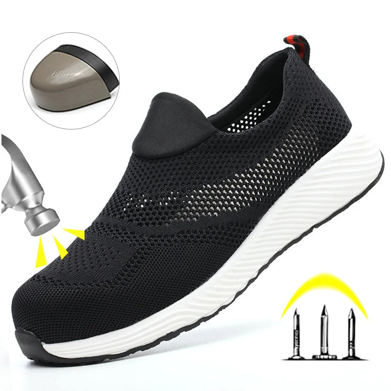 Breathable Safety Shoes Man Steel Toe Anti-Puncture Reinforced Sole Men's Work Shoes Lightweight Slip Resistant Safety Sneaker