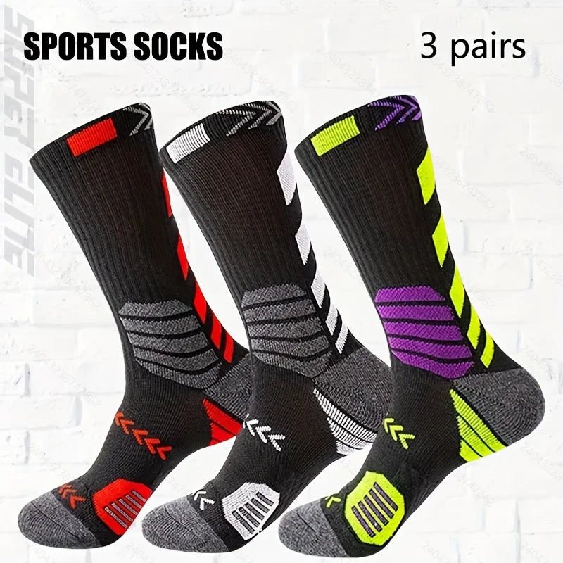 3Pairs Sport Running Socks Athletic Breathable Mesh Thick Compression Basketball Socks Sweat Absorb Professional Cycling Socks