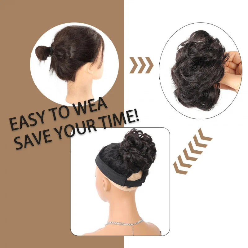 6 Inch Claw Clip Messy Bun Wig Curly Wavy Synthetic Hair Extensions for Women for Updo Hairstyles Halloween and Christmas
