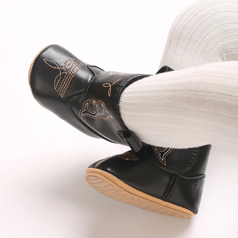 Western Cowboy Princess Baby Boots 0-18M Infant Pre-Walker Shoes Soft Sole Embroidered Footwear for Newborn Girls