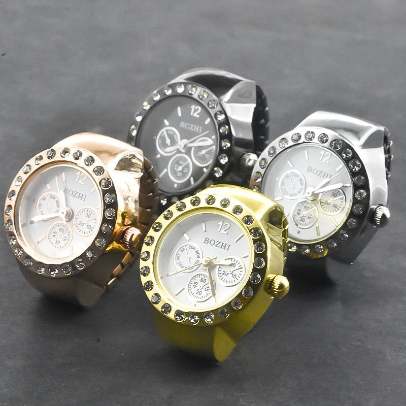 New Hot Sales Creative Diamond Set British Ring Watch Alloy Shell Finger Round Dial Couple Men And Women