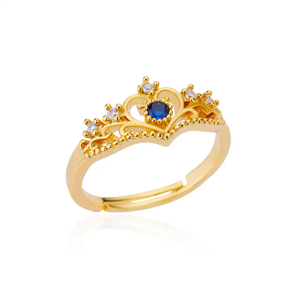 Blue Zircon Crown Rings For Women Stainless Steel Adjustable Crown Ring 2023 Trend Design Female Wedding Jewerly Free Shipping