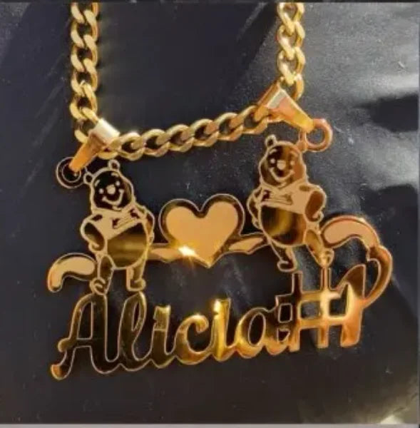 Custom Removable Cartoon Character Name Pendant Gold Color Stainless Steel Heart Nameplate Necklaces For Women Girl Kids