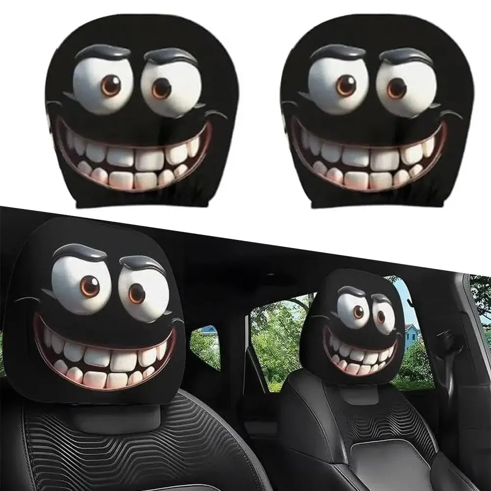 KEBIDUMEI 2pcs Smiley Face Printed Pillowcase Seat Headrest Washable Polyester Fabric Decorative Cushion Covers Car Accessories