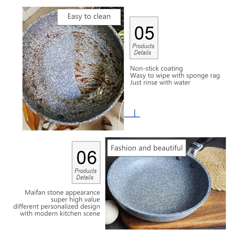 28cm Durable Non-Stick Wok Frying Pan Ceramic Pot Home Steak Skillet Pancake Fried Induction Cooker Gas Stove Special Saucepan