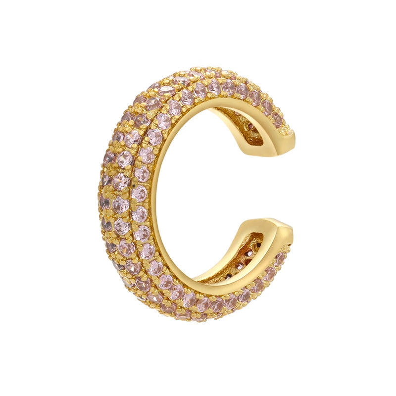 1 Piece Ear Clip on Earring Cuff Rainbow CZ Gold Silver Color Earing Jewelry Aretes Non Pierced Blue Black Clear Clipping
