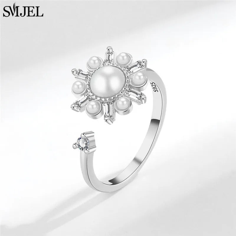 Ethnic Fashion Daisy Flower Anxiety Ring Adjustable Women Girls Worry Stress Relief Jewelry Spinning Fidget Rings Party Gifts