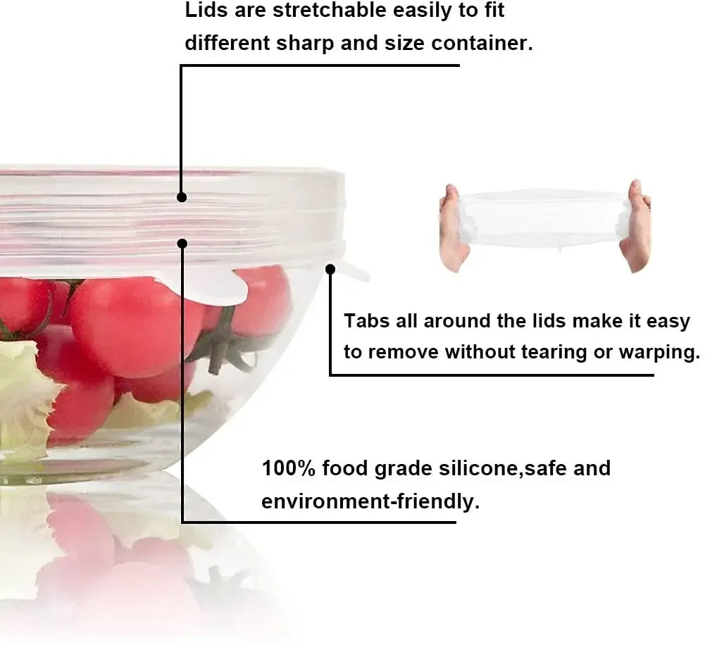 For Kitchen Accessories Plastic Adaptive Kitchen Storage Organization Container Adjustable Elastic Silicone Caps Refrigerator