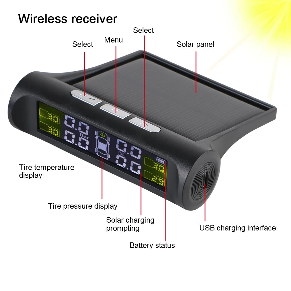 Car Tire Pressure Monitoring System Car Tyre Pressure Monitor Tyre Pressure Alarm 4 External Sensors