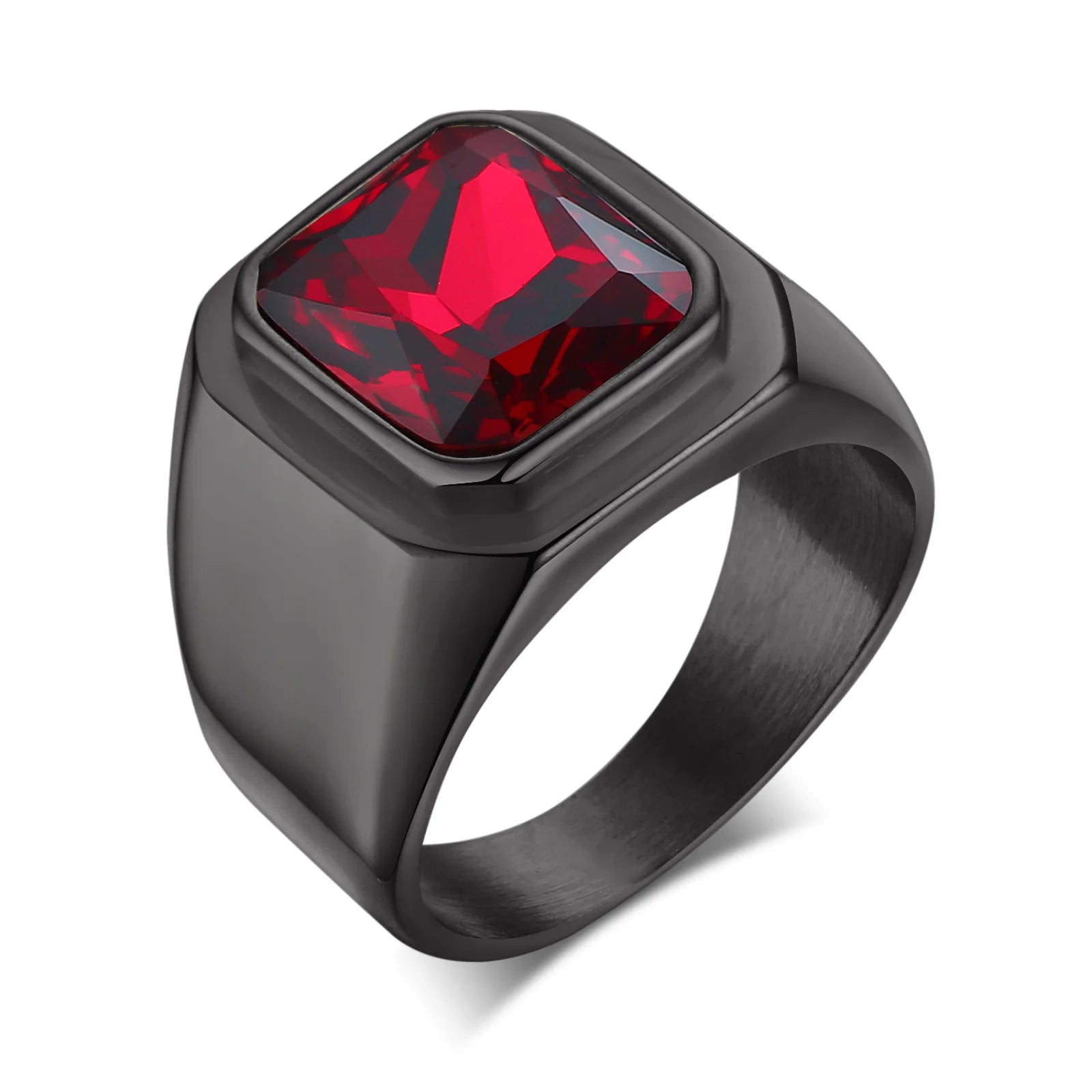 Vintage Punk Natural Red Stone Ring for Men, Gold Plated Stainless Steel Chunky Signet Ring, High Quality Fashion Jewelry Gift