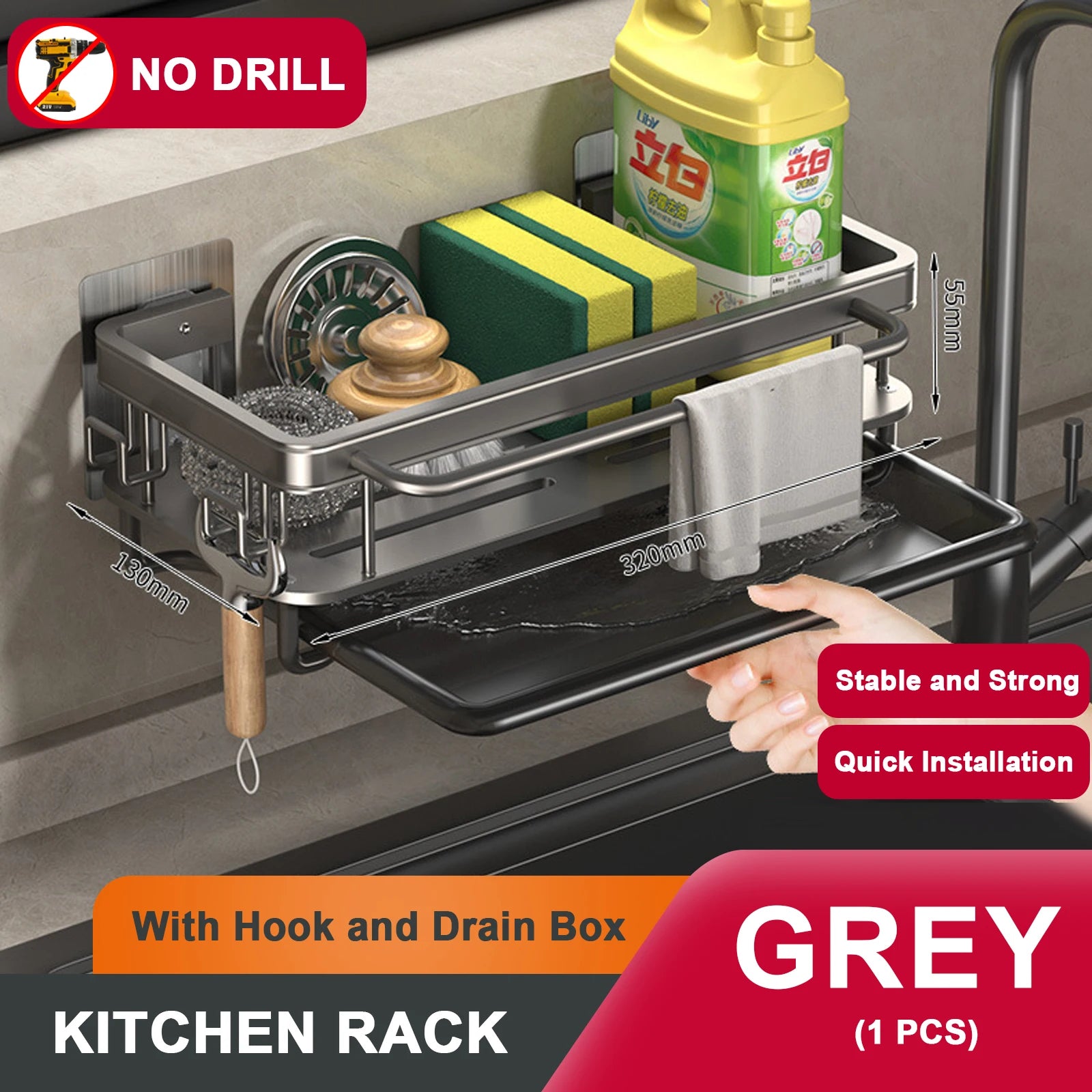Wall Mount Kitchen Sponge Holder Sink Drain Rack Soap Drainer Towel Rack Shelf Organizer bathroom Storage Accessories