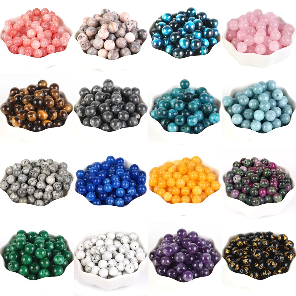 4-12MM Natural Stone Beads Lava Amethyst Tiger Eye Quartz Agates Round Loose Beads for Jewelry Making DIY Bracelet Accessories