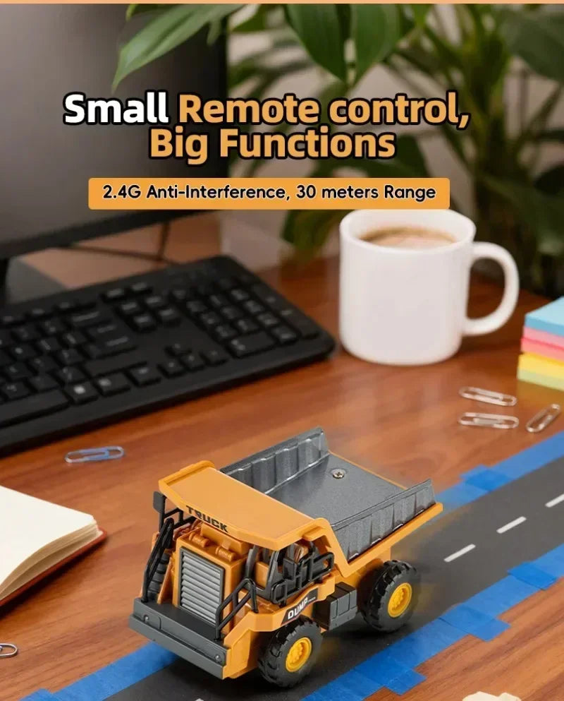 1:64 RC Mini Alloy Car Forklift with Trailer Excavator Desktop Game 2.4G Remote Control Engineering Lift Truck Child's Toy Gifts