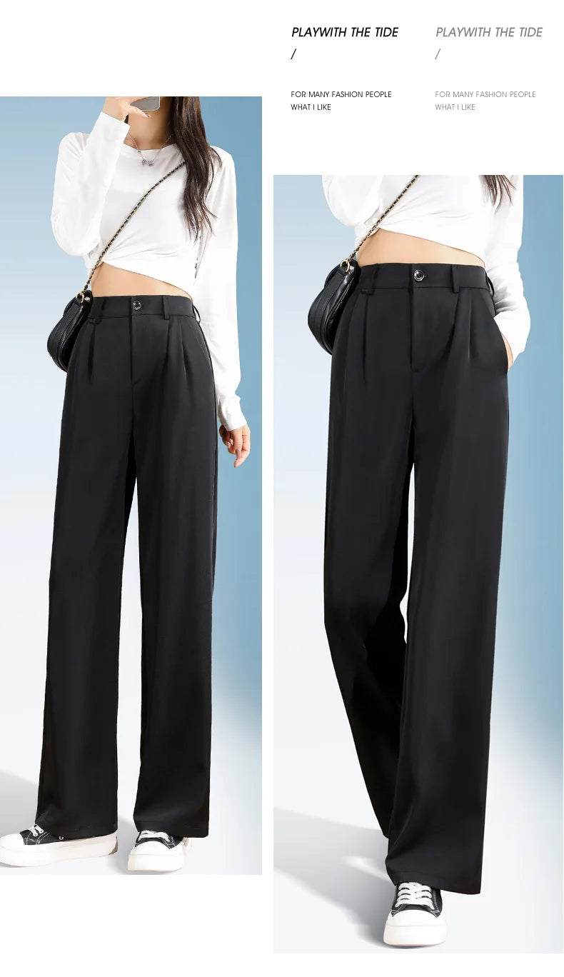 Women'S Loose Spring Summer 2025 New High Waist Wide Legs Slim Casual Trousers Korean Fashion Trend Female Suit Straight Pants