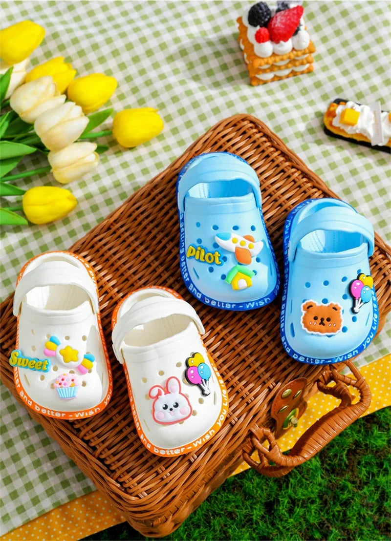 Summer Sandals For Girls Kids Baby Boys Girls Cartoon Baby Sandals Flat Heel Solid Soft Cartoon Slippers Children's Garden Shoes
