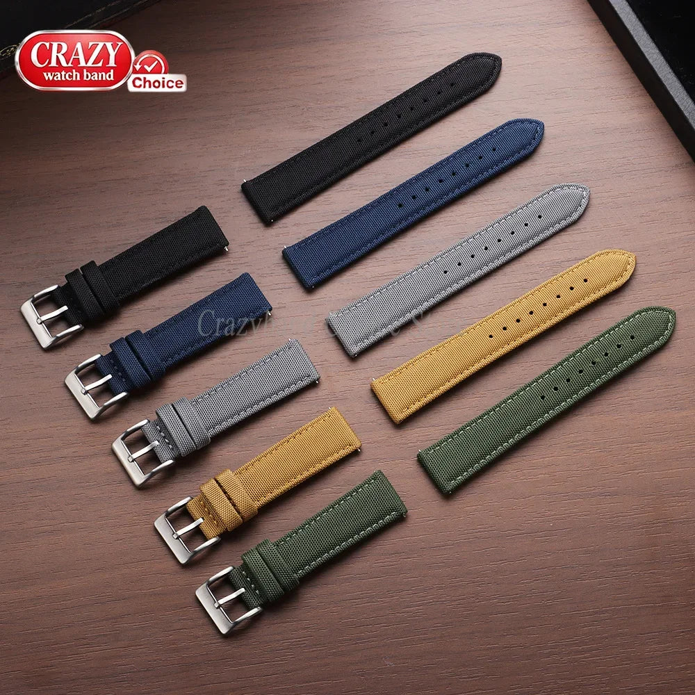 20mm 22mm Waterproof Sailcloth Watch Strap Two-Sided Nylon Watchband Quick Release Band Universal Sport Belt for Men Bracelet