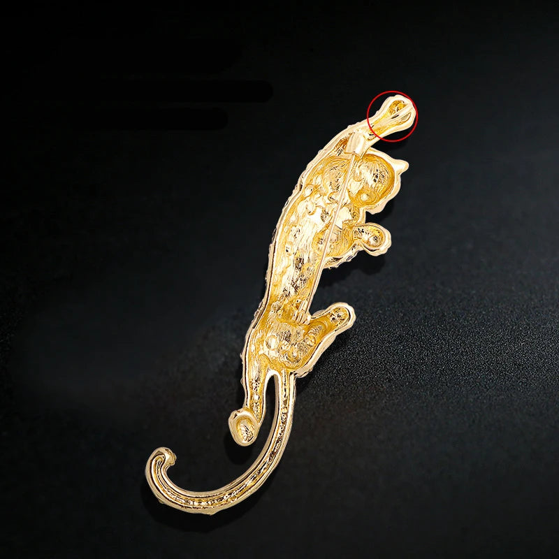 Black Big Climbing Leopard Brooch Pins For Women Men Enamel Animal Brooches Winter Luxury Party Jewelry Coat Suit Accessories