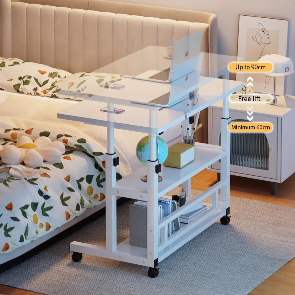 Bedroom Dormitory Movable Bedside Laptop Table Height Adjustable Bedside Table With Wheels Desk Tray Table