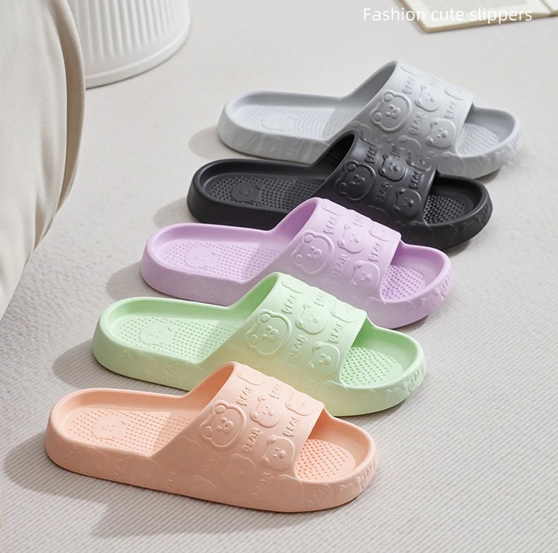 Couple Printting Cute Bear Women Slippers Summer Indoor Soft Cartoon Sandals Bathroom Anti-slip Outdoor Comfy Men Leisure Shoes