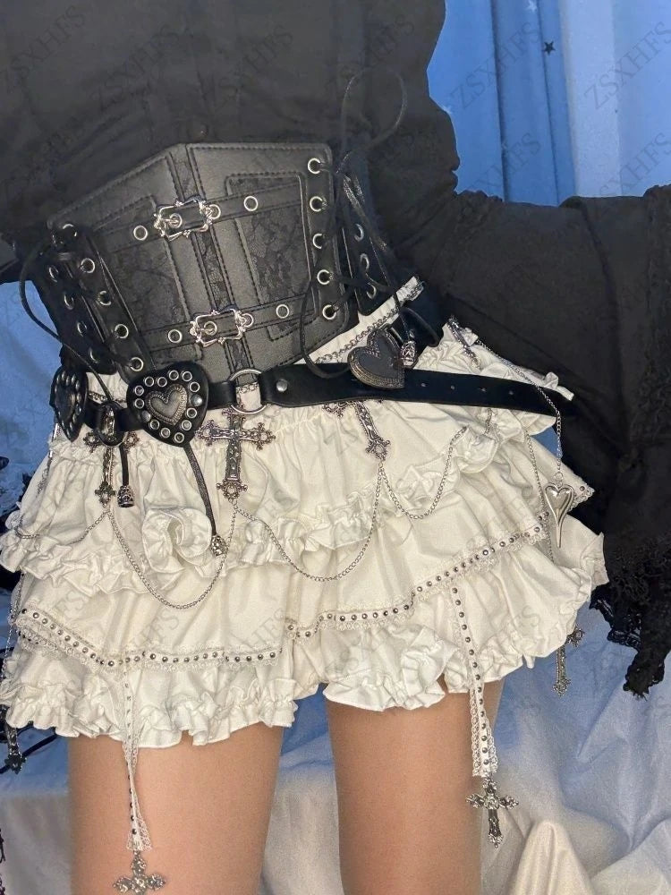 Sweet Girl Puff Skirt Kawaii Womem Clothes A-line Tiered Mini Skirt Aesthetic Lolita Bottom Vintage Femme coquettish Cute Skirts