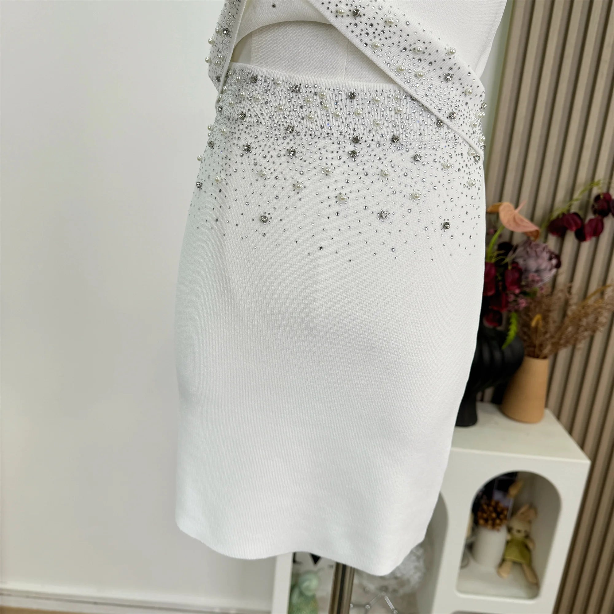 2025 Summer Diamonds Knitted 2 Piece Set For Womem Nail Bead Top + Short Skirt Two Piece y2k Outfit Ensemble Femme