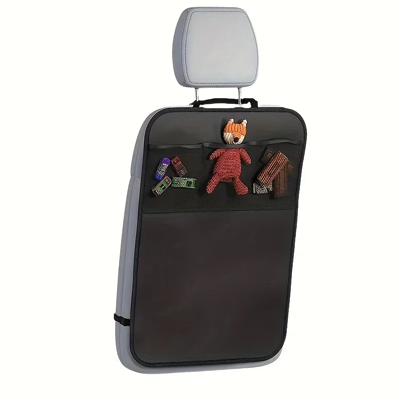 Waterproof Kick Mats Backseat Protector, Car Seat Back Protectors Black Seat Cover for Kids with 3 Pocket Storage Organizer,