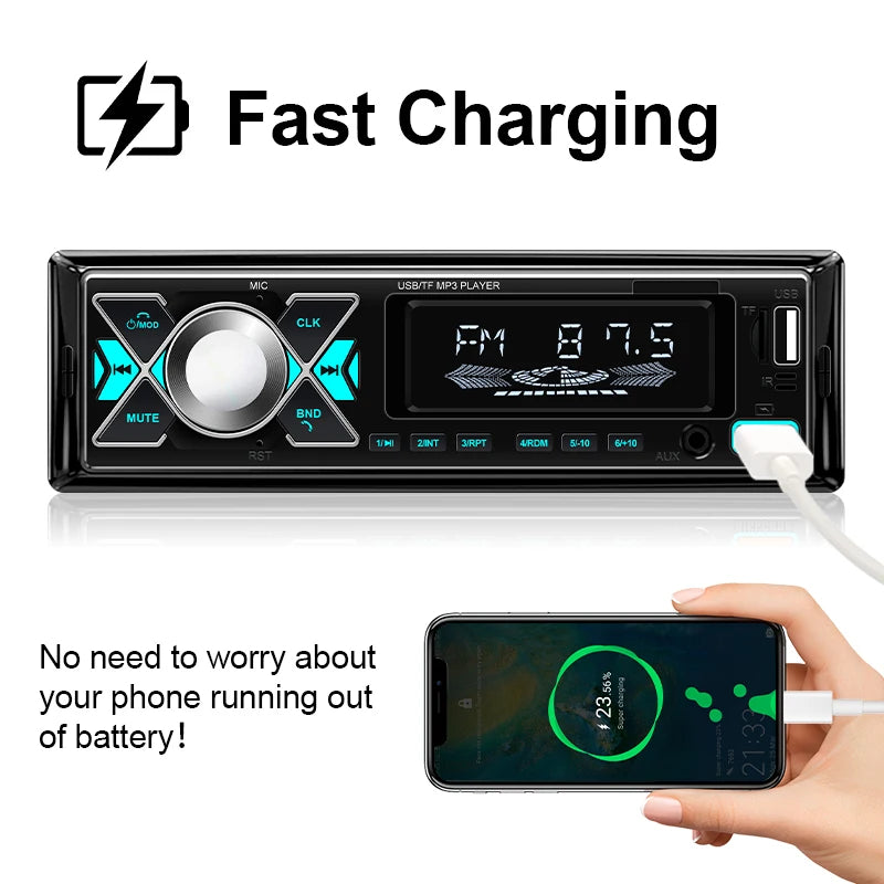 Car 1 din Radio Audio Stereo MP3 Player Bluetooth Multimedia Digital Stereos For Car Universal Colorful With Aux Input USB