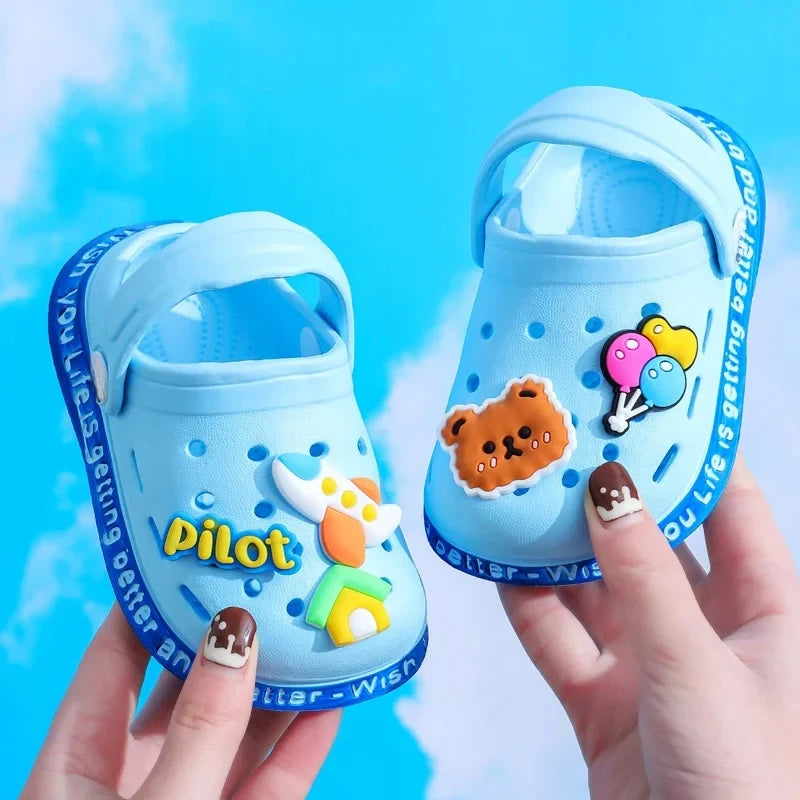 Summer Sandals For Girls Kids Baby Boys Girls Cartoon Baby Sandals Flat Heel Solid Soft Cartoon Slippers Children's Garden Shoes