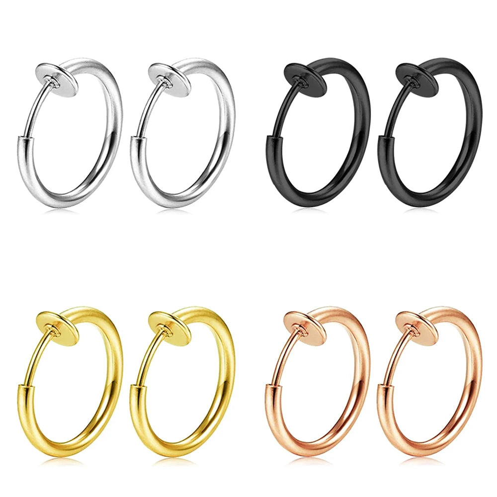2-6Pc Fake Nose Ring retractable earrings Hoop Faux Lip Earrings Cartilage Septum Clip on Ear Lobe Helix Anti Conch Non Piercing