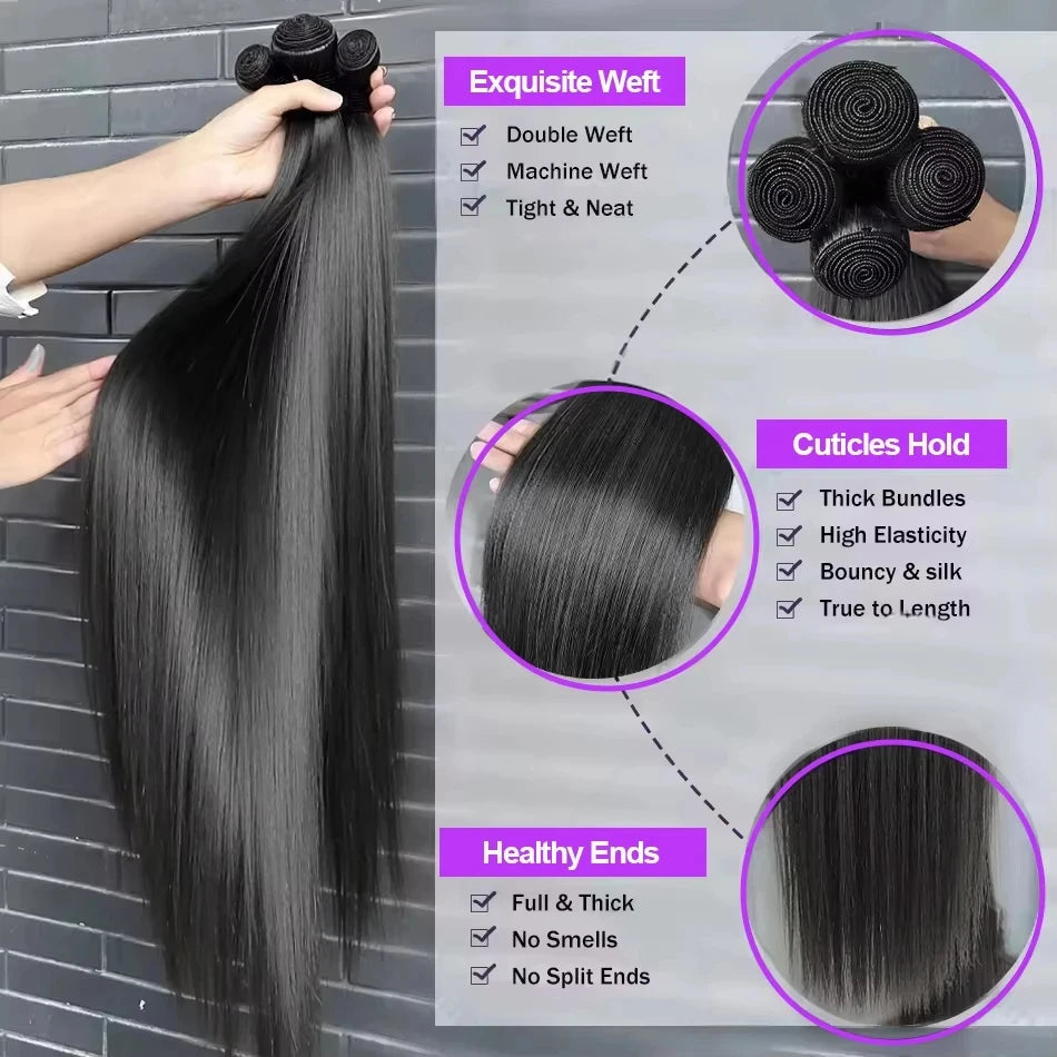 Bone Straight Bundles Human Hair 12A Unprocessed Virgin Raw Hair 1 3 4 Bundles Vietnamese 28 30 Inch Straight Human Hair Bundled Double Weft Hair Extensions