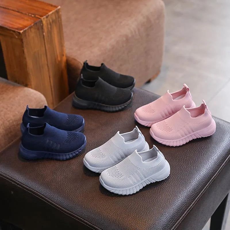 Kids Spring and Autumn Striped Knitted Sneakers Tennis Casual Shoes Children Breathable Girls Boys Slip-on Running Sports Shoes