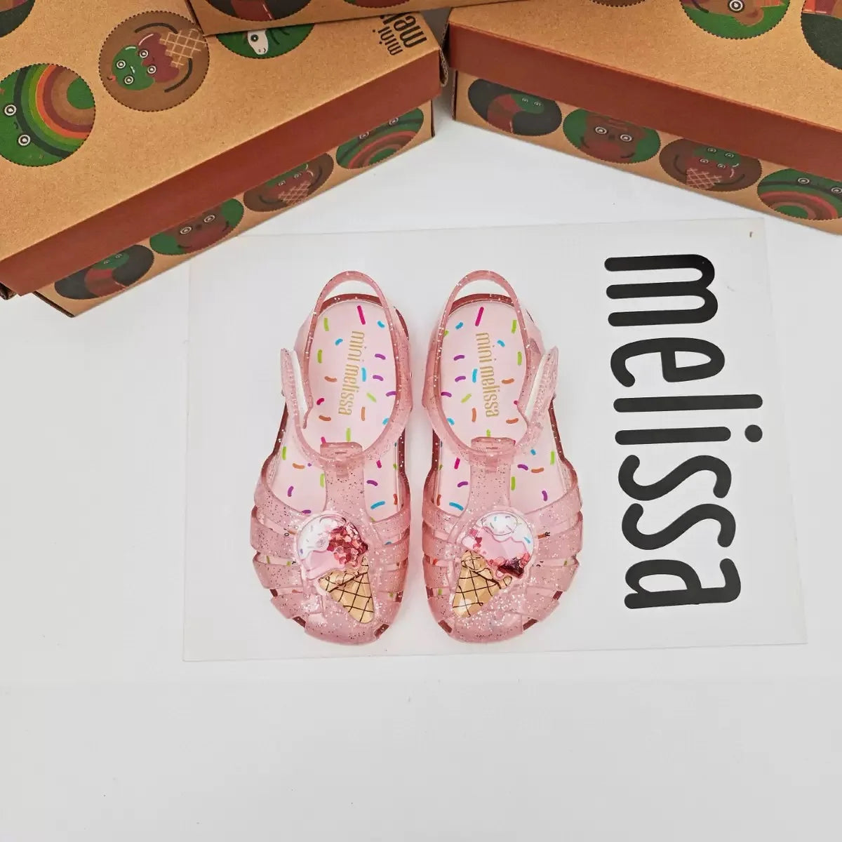 Mini Melissa Children Sandals New Girls Sandals Summer 2023 Soft Peep-toe Antiskid Crystal Princess Children Little Girls Sandal