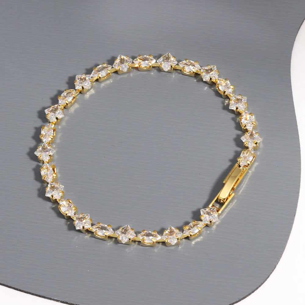 Sparkling Cubic Zircon Tennis Bracelets for Women Luxury Dainty Stackable Silver Color Chain Crystal CZ Banquet Wedding Jewelry